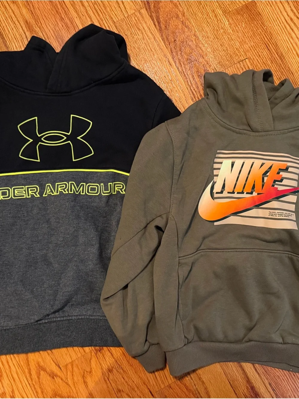Nike Olive Green Hoodie with Orange Gradient Logo